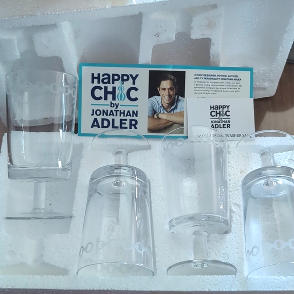Jonathan Adler Happy Chic glasses NIB! Set of 4 - Picture 3 of 3